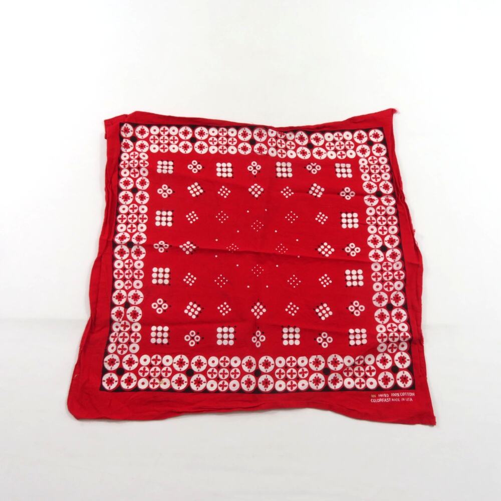 Color Fast Bandana, Made in USA, All cotton Geometric Dot Red, Sz 19.5x19.5